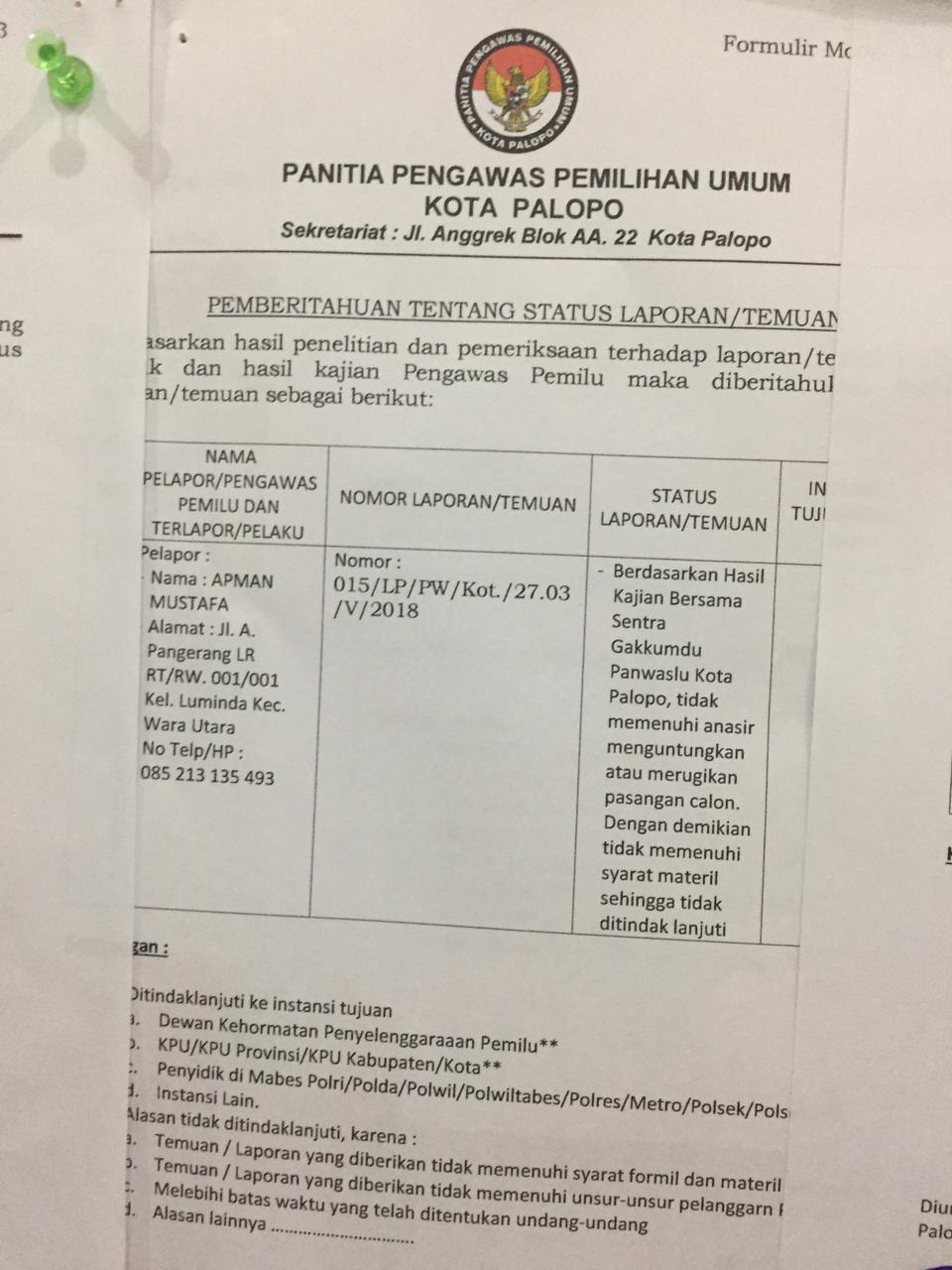 Ternyata Pemberian Insentif RT/RW Juga Diadukan ke Panwaslu Palopo. Tapi…