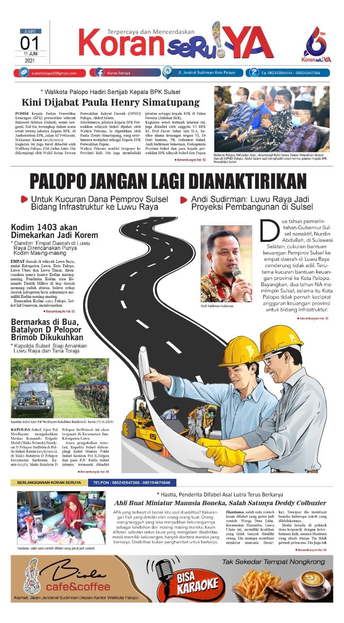 HEADLINE KORAN SERUYA: Pak Plt Gubernur, Jangan Lagi Palopo Dianaktirikan Kayak Janji Manis Manis Nurdin Abdullah Dua Tahun…
