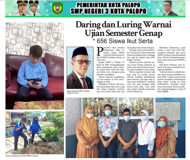 Daring dan Luring Warnai Ujian Semester Genap di SMPN 3 Palopo, 656 Siswa Ikut Serta