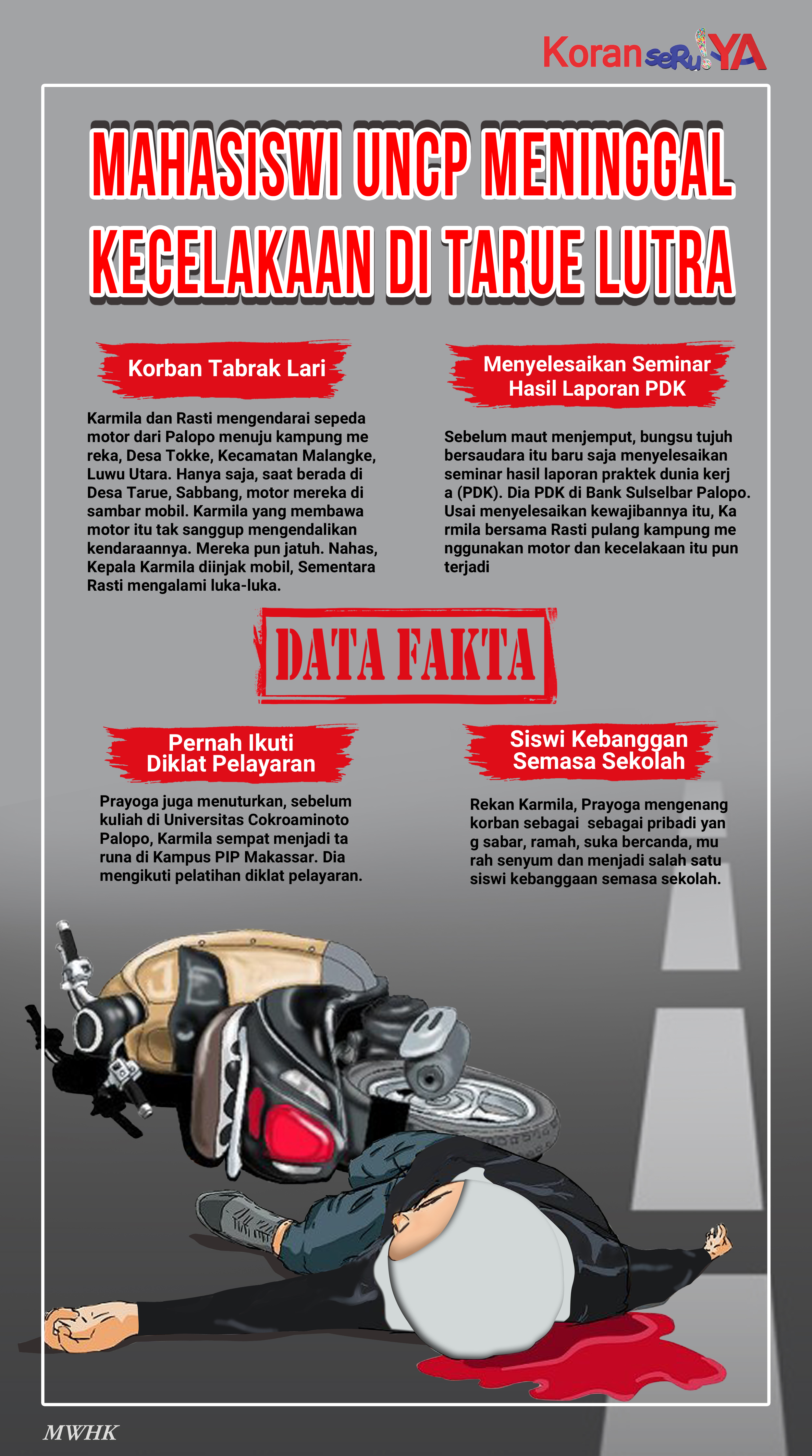 INFOGRAFIS : Korban Tabrak Lari, Ini Data Fakta Mahasiswi UNCP Meninggal Kecelakaan di Tarue Lutra