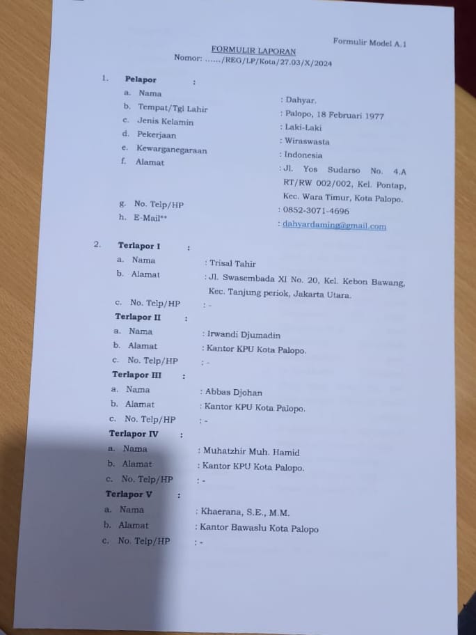 Calon Walikota Palopo Trisal Tahir Kembali Dilapor Dugaan Ijazah Palsu
