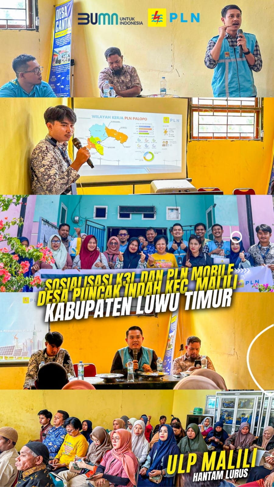 PLN ULP Malili Sosialisasikan Keselamatan Ketenagalistrikan dan PLN Mobile di Kantor Desa Puncak Indah, Kabupaten Luwu Timur