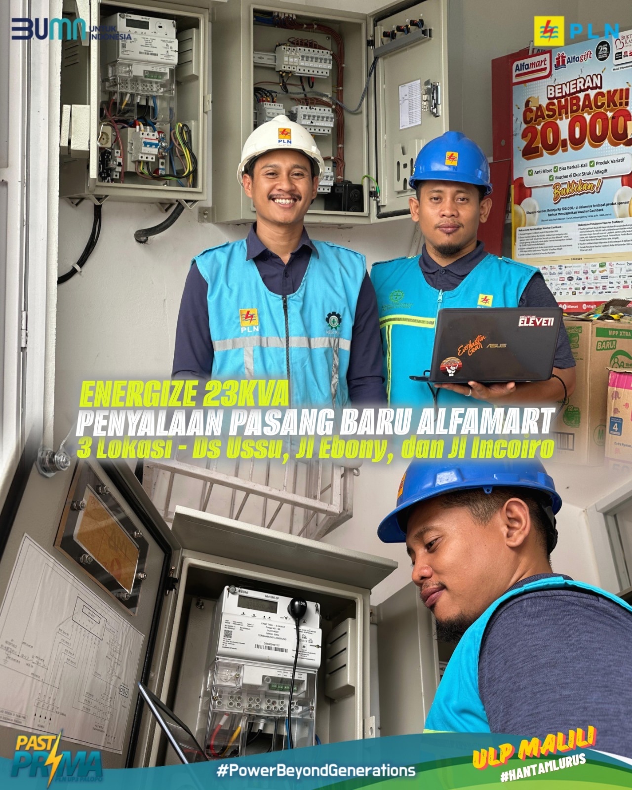Tripel Energize Pasang Baru Alfamart Daya 23 KVA oleh Tim PLN ULP Malili