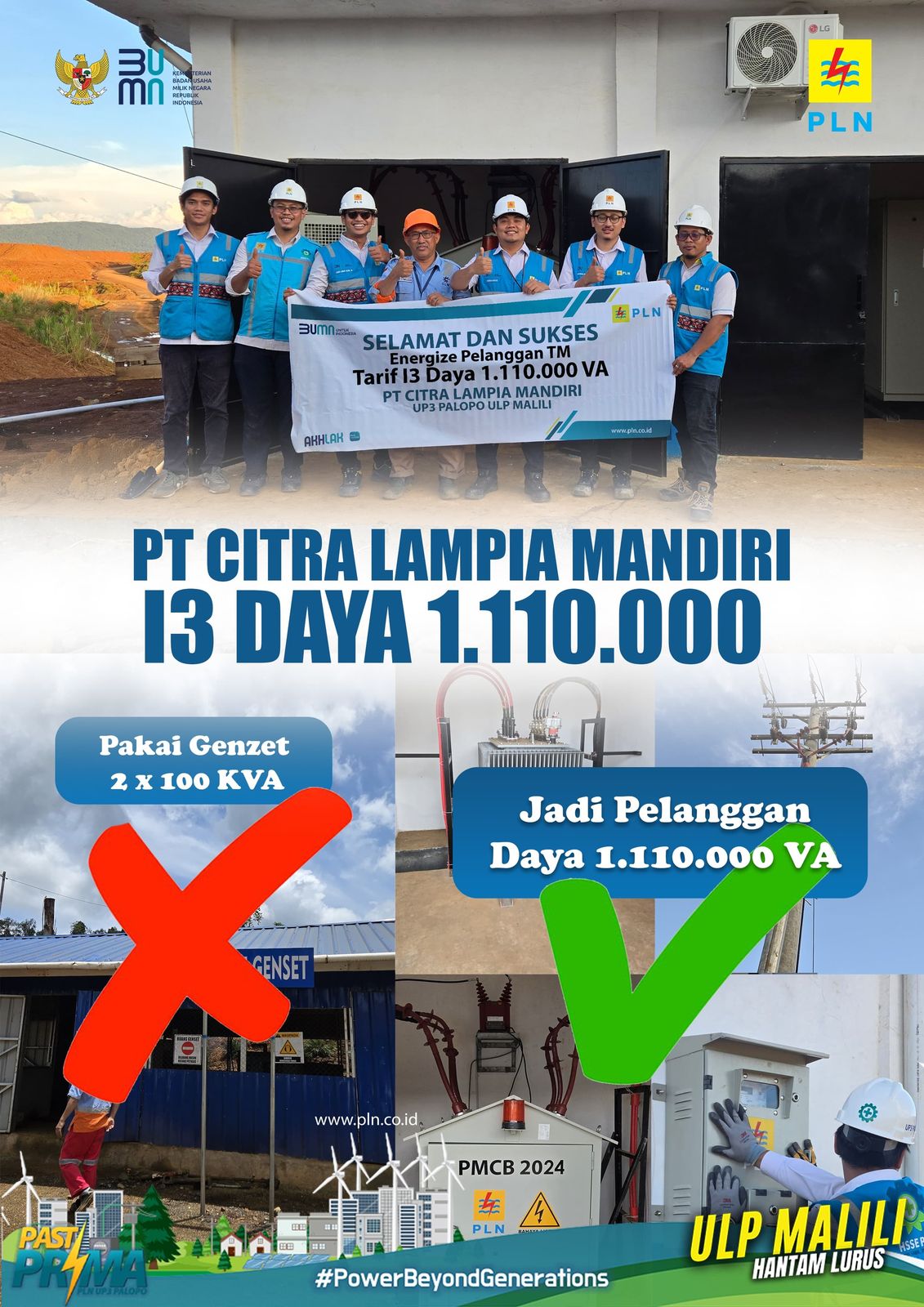 PLN ULP Malili Sukses Energize PT Citra Lampia Mandiri Daya 1.110.000 VA
