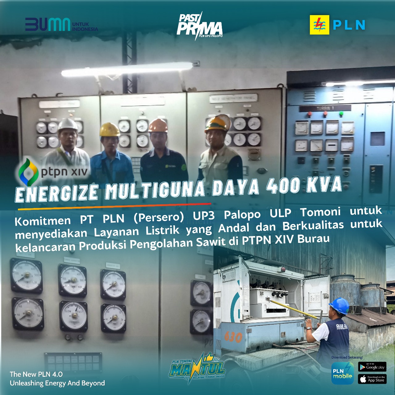 PLN dan PTPN Bersinergi, Energize Multiguna 400 kVA untuk Dukung Operasional PKS Luwu Timur