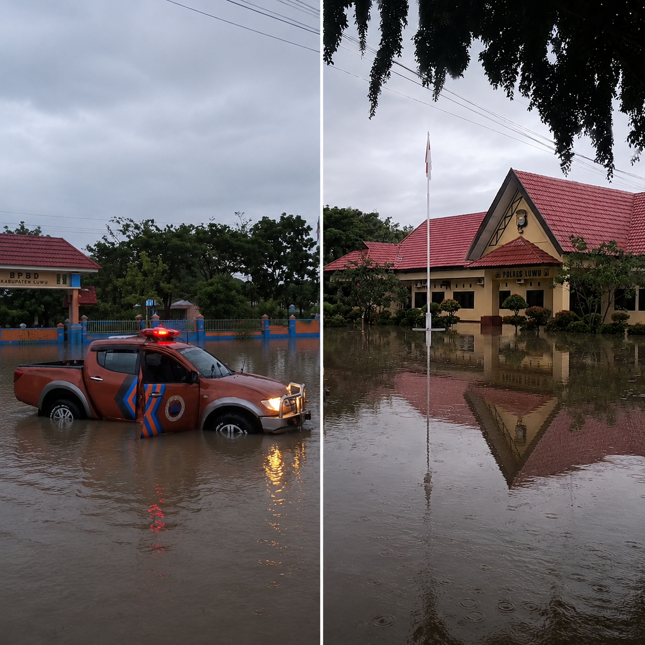 Diguyur Hujan, Kantor BPBD dan Mapolres Luwu Terendam Banjir