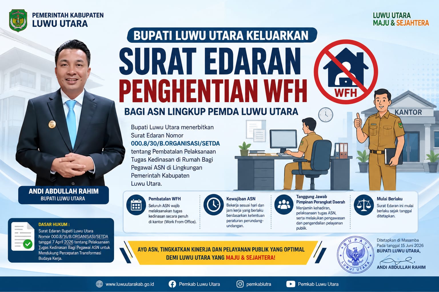 Resmi! Pemda Luwu Utara Hentikan WFH, ASN Wajib Kembali Bekerja Penuh dari Kantor