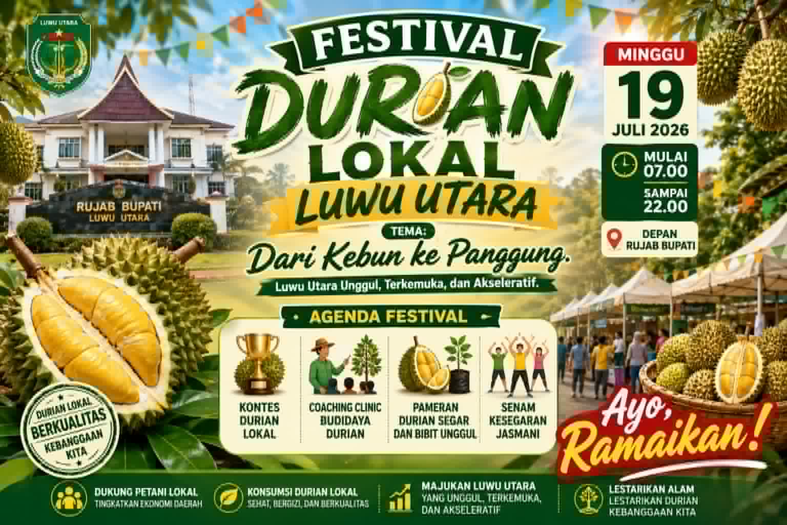 Catat Tanggalnya! Hadirkan Kontes Berhadiah Jutaan Hingga Coaching Clinic, Festival Durian Lokal Luwu Utara Digelar 19 Juli 2026