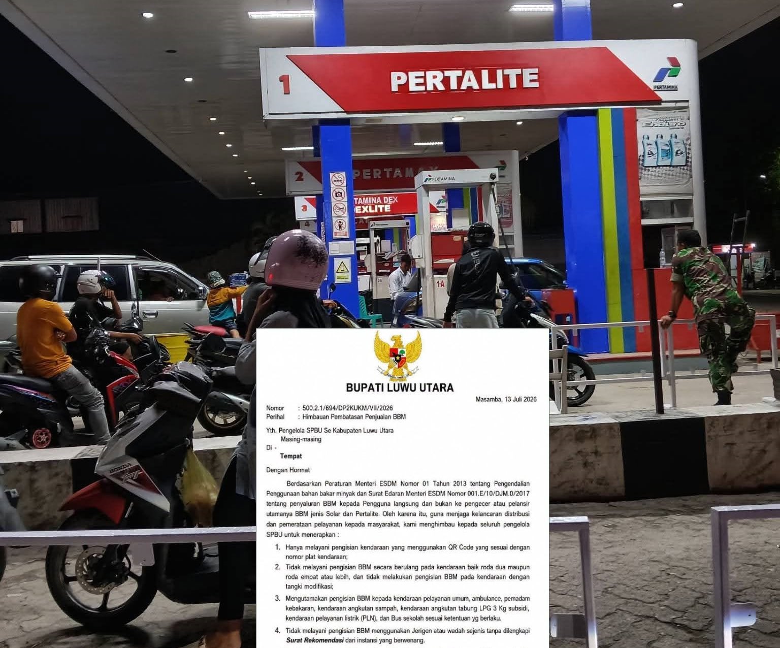Tertibkan Antrean, Pemda Luwu Utara Batasi Penjualan Solar dan Pertalite di SPBU