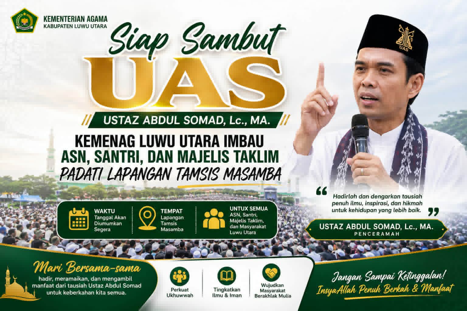 Siap Sambut UAS, Kemenag Luwu Utara Imbau ASN, Santri, dan Majelis Taklim Padati Lapangan Tamsis Masamba
