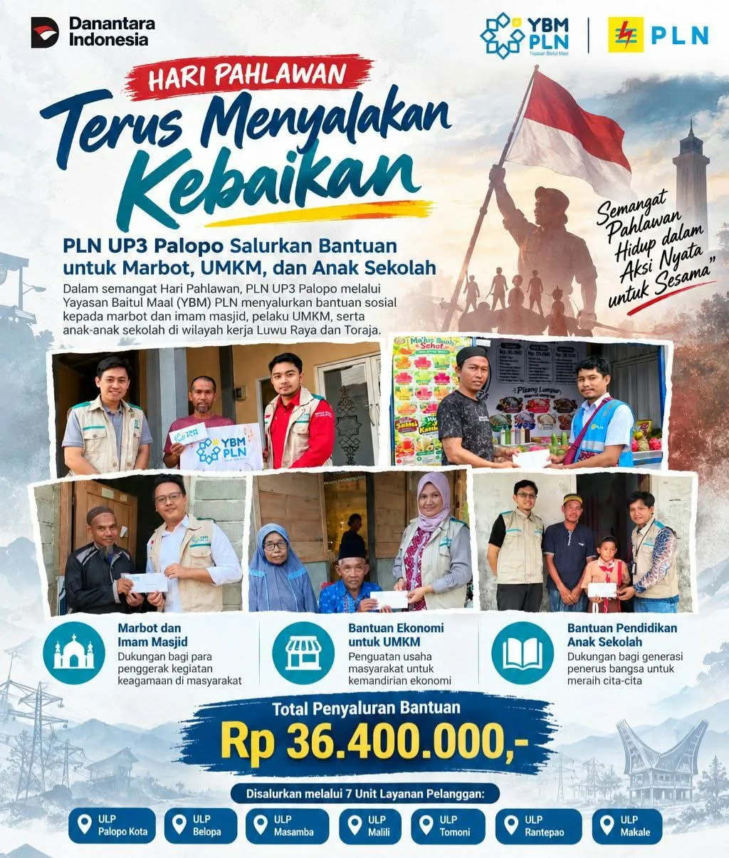 Memaknai Hari Pahlawan dengan Aksi Nyata, PLN UP3 Palopo Tebar Kepedulian dan Kebaikan untuk Masyarakat